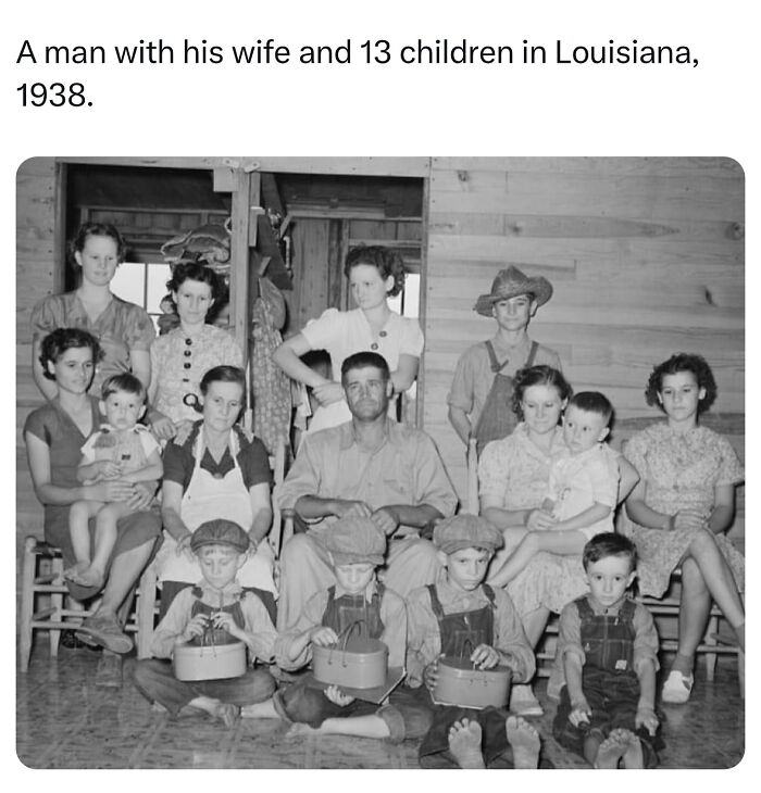 A Man With His Wife And 13 Children In Louisiana, 1938. #history #usa #american #interesting #viral #explore