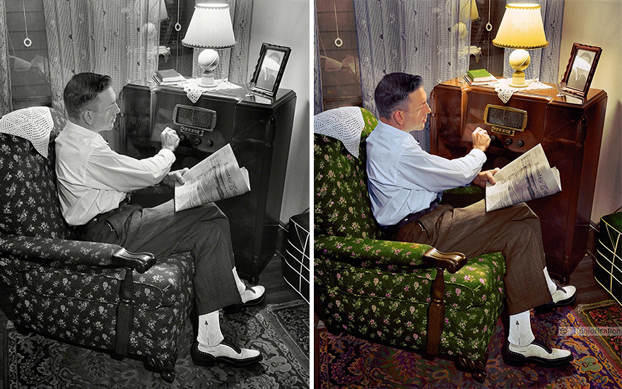 Rochester, New York. "Mr. Babcock Tuning In For War News." September 1942 Photo By Ralph Amdursky