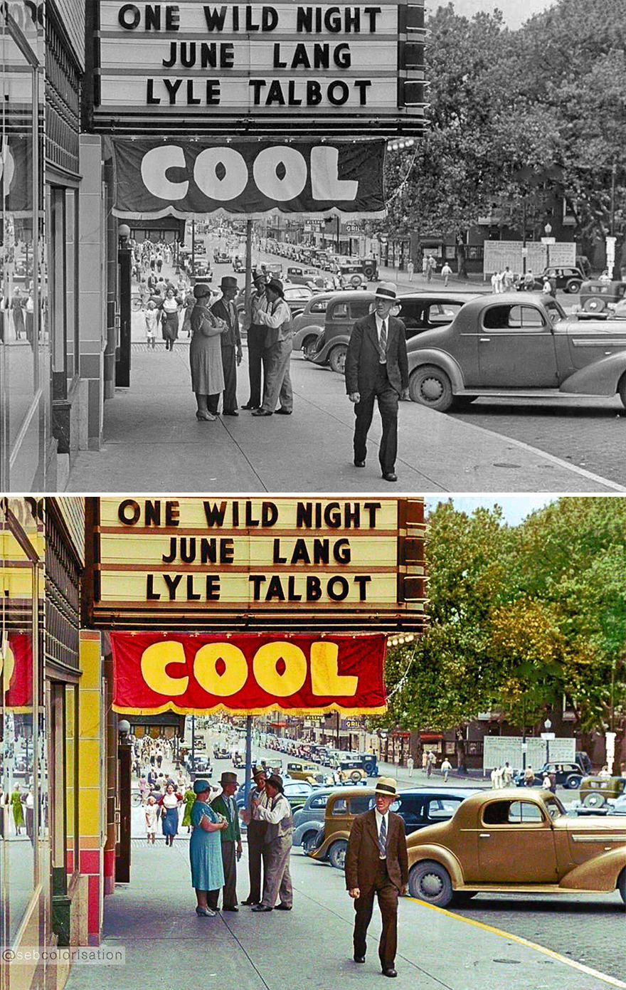 Street Scene And Movie Theater, Lancaster, Ohio, USA,, August 1938 Photographed By Ben Shahn