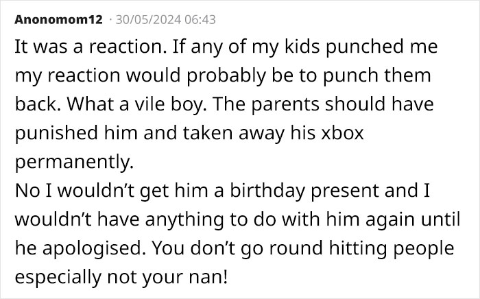 Lady Asks If She's Unreasonable For Not Buying Grandson A Birthday Gift After He Punched Her
