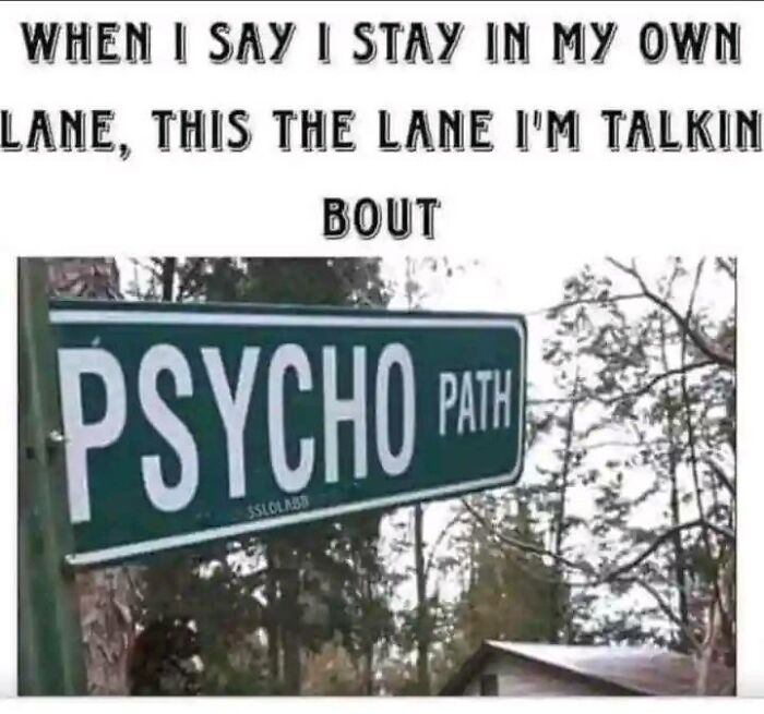 "Psycho Path sign meme humorously staying in its own lane."