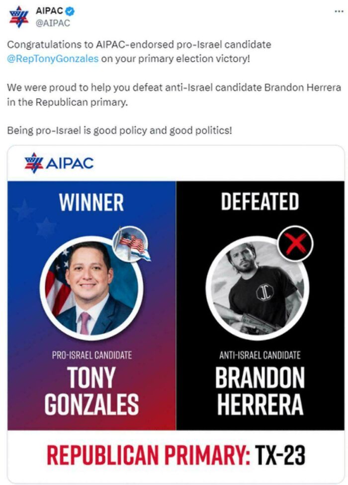 Tweet congratulating Tony Gonzales as winner and Brandon Herrera as defeated in Republican primary, highlighting awkward moments attempt failed.