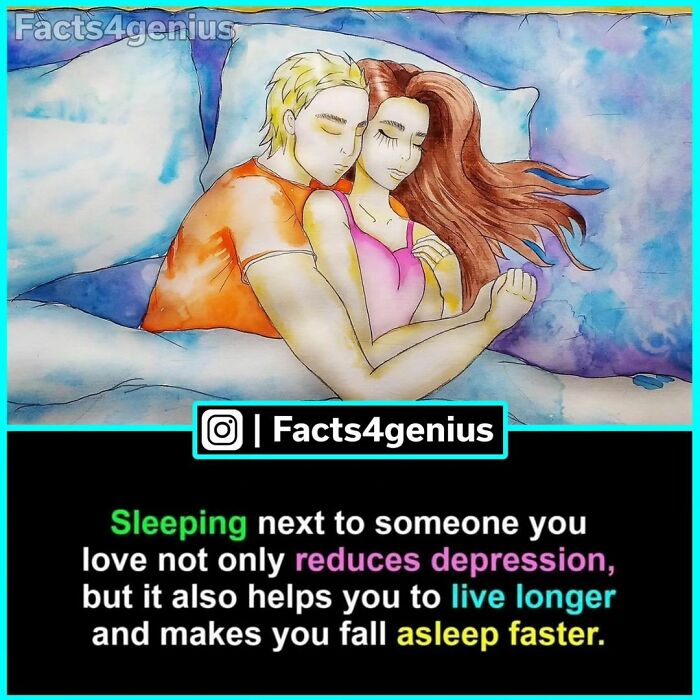 Couple sleeping together, highlighting mental health benefits and interesting facts for genius.