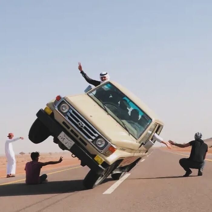 Sidewall Skiing With A Fleet Of Early 90s Toyota Land Cruiser Lj 70’s In Saudi Arabia