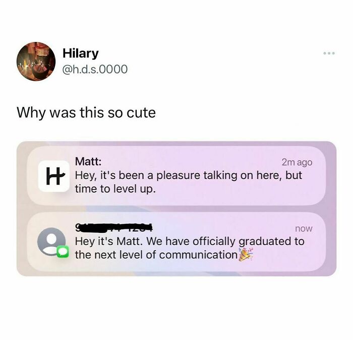 Tweet showing relatable text messages about leveling up communication, highlighting students and young adults' interesting lives.