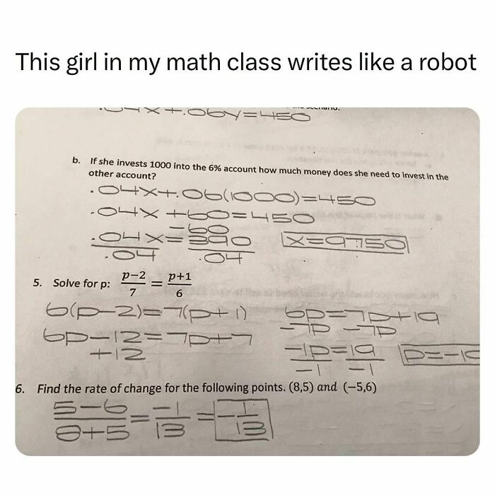 Math homework showing detailed handwritten solutions, reflecting relatable moments in students and young adults' lives.