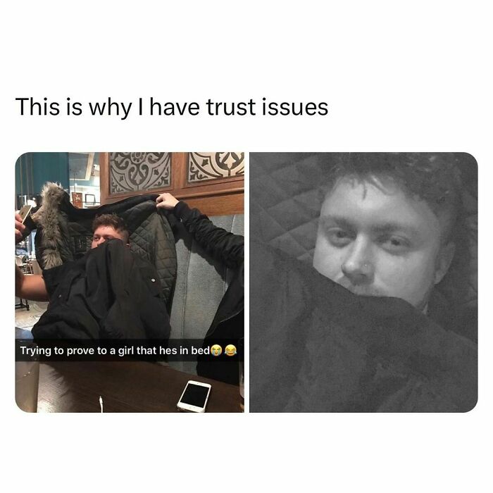 Young adults humorously trying to prove they're in bed, illustrating relatable moments from student and young adult lives.