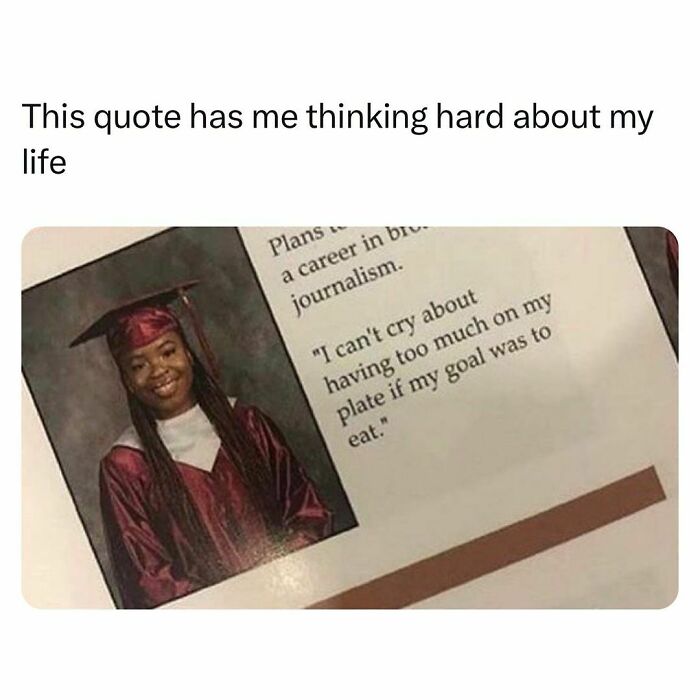 Female student in graduation gown with quote about balancing challenges, reflecting relatable experiences of students and young adults.