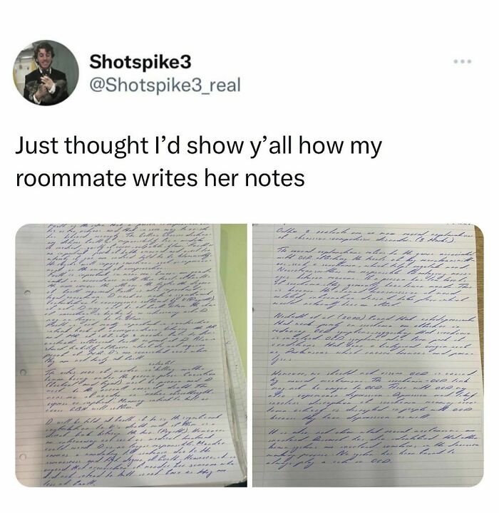 Screenshot of a tweet showing detailed handwritten notes, reflecting students and young adults relatable study habits.