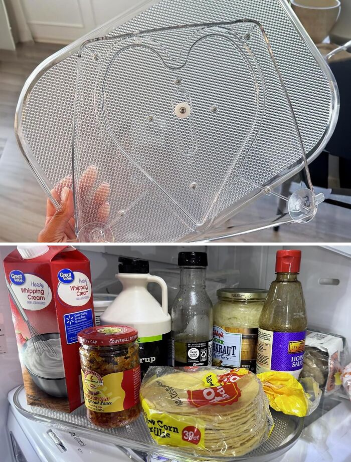 A Fridge Lazy Susan Is The Best Way To See All The Expired Sauces In The Back Of The Fridge
