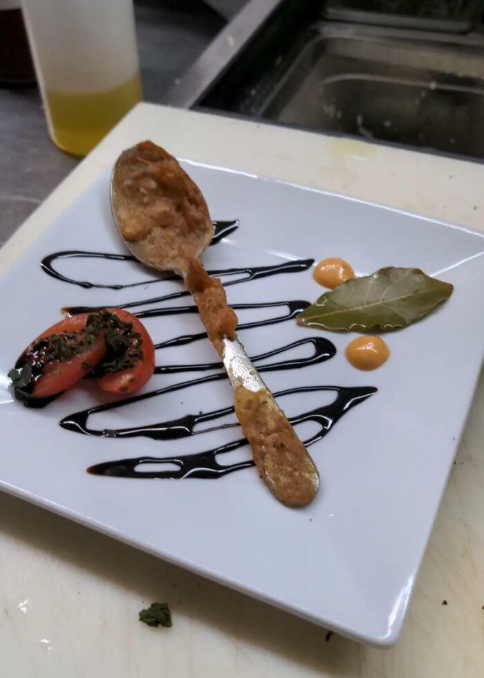 Prep Guy Left A Spoon In The Fish Batter. Figured He Was Saving It To Eat Later So We Plated It For Him