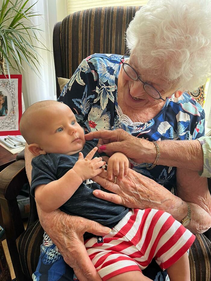 My Great-Grandmother On Her 101st Birthday With My 3-Month-Old Son