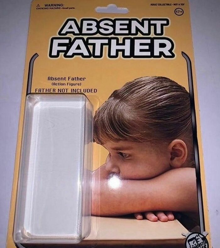 Packaging for an "Absent Father" action figure with a child's face, highlighting the weird Instagram theme.