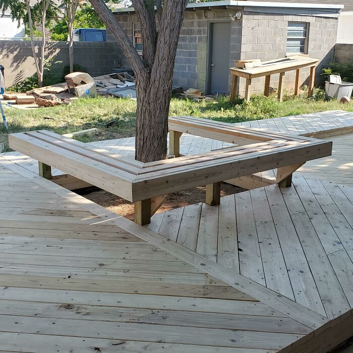 Owner Wanted To Cut Down The Tree For The Deck, But I Talked Him Into Building A Bench Around It Instead. I Think It Turned Out Nice And Saved The Tree
