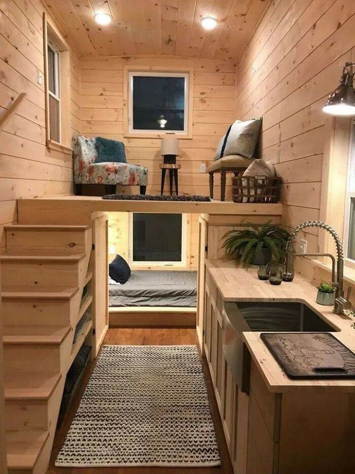 The Loft In This Tiny Home Is The Living Room!