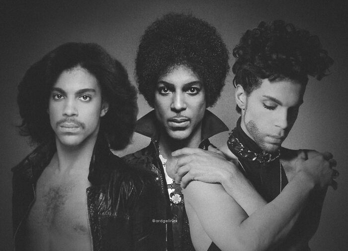 Celebrities photoshopped next to their younger selves, showing the passage of time.