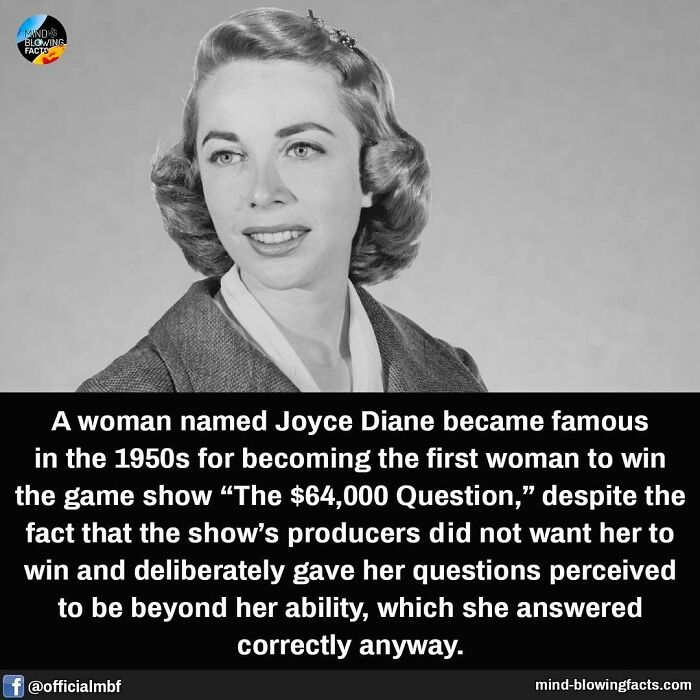 A woman from the 1950s smiles, known for winning "The $64,000 Question," defying expectations on the game show.