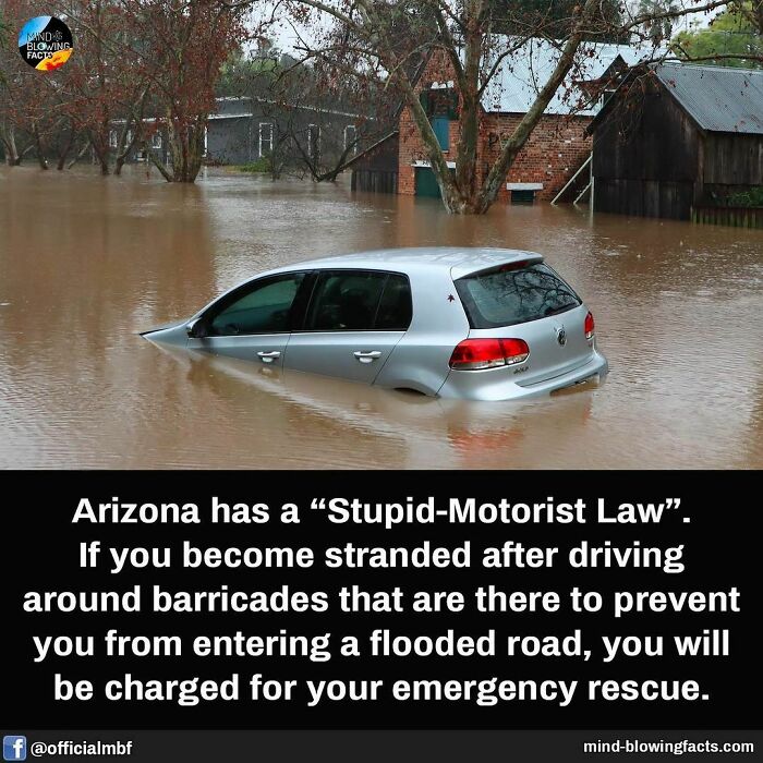 Car stranded in floodwater in Arizona, illustrating the "Stupid-Motorist Law."