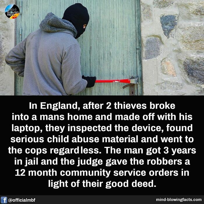 Thief in a beanie prying a door open, illustrating a fascinating fact about unexpected justice.