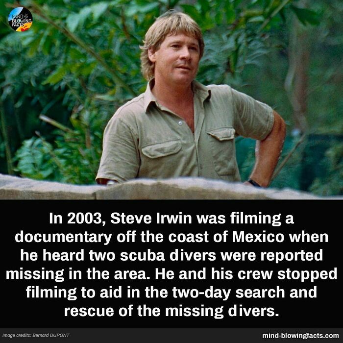 Man in a shirt stands outdoors, associated with fascinating facts. Text below describes a 2003 rescue incident.