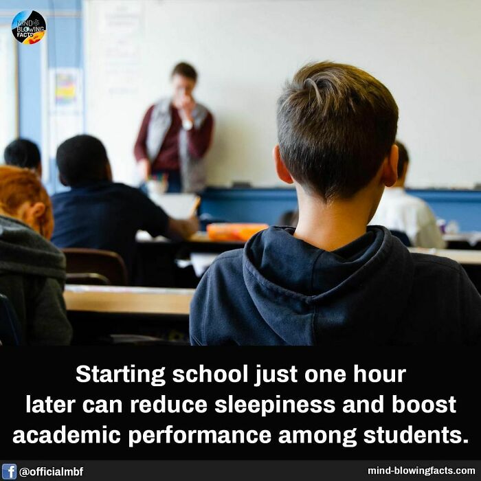 Classroom setting with students, focusing on reducing sleepiness and improving academic performance, showcasing fascinating facts.