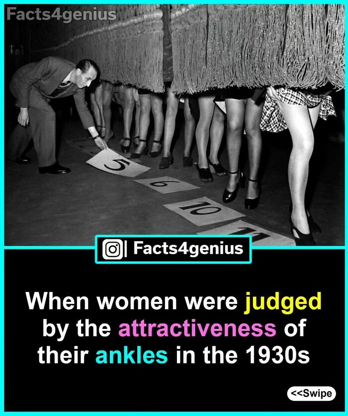 Vintage contest judging women's ankles, 1930s, highlighting interesting facts for genius history enthusiasts.
