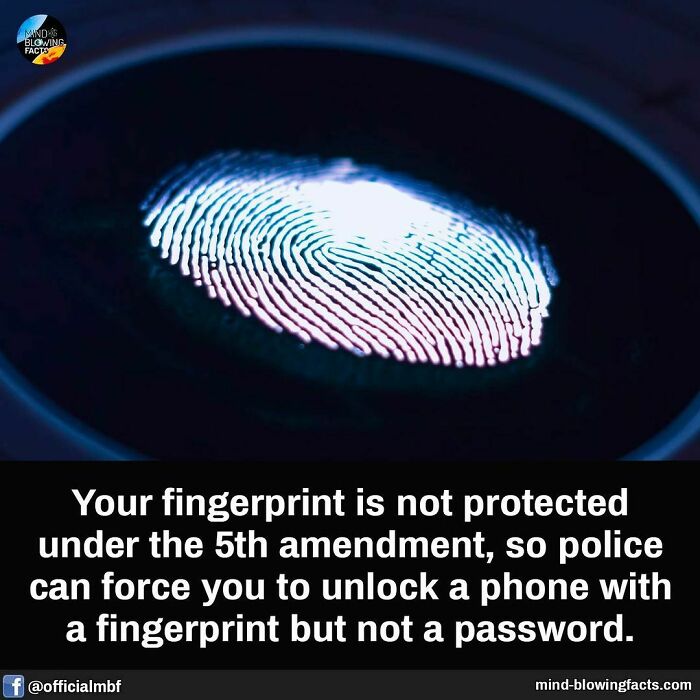 Close-up of a fingerprint illuminated on a phone screen illustrating amazing facts shared on an Instagram page.