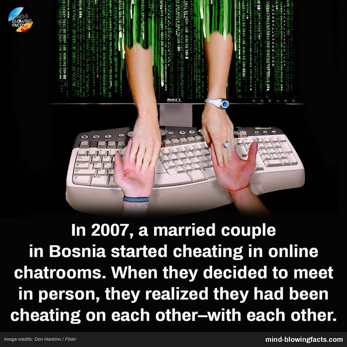 Hands reaching through a keyboard with green digital code, illustrating amazing facts shared on an Instagram page.