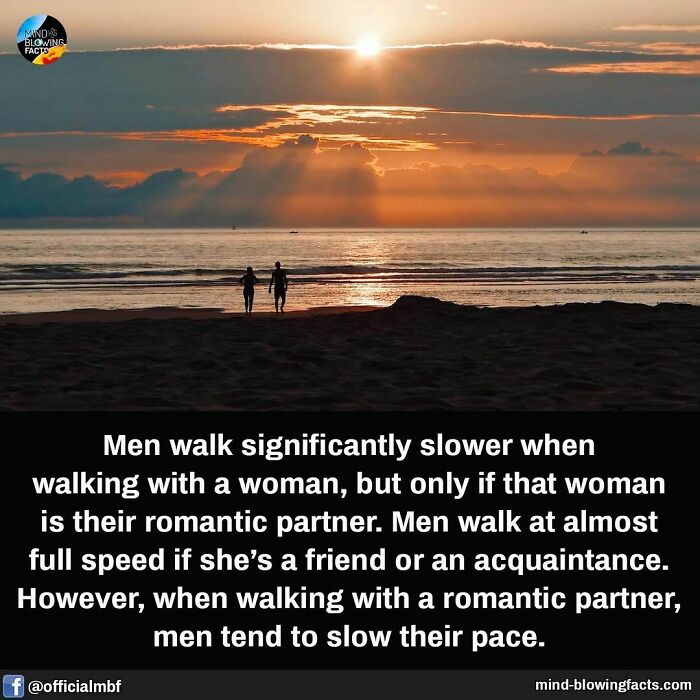 Couple walking on beach at sunset illustrating amazing facts about men’s walking speed with romantic partners.