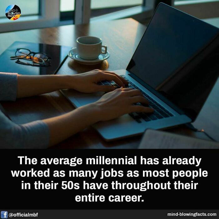 Person typing on a laptop with coffee, illustrating an amazing fact about millennials’ work history on Instagram.