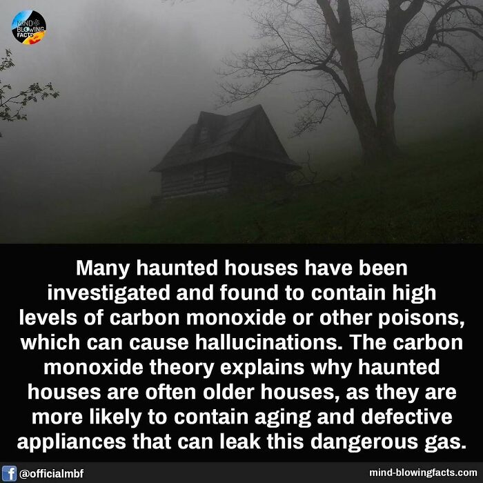 Foggy scene with an old haunted house and bare trees illustrating mind-blowing facts about carbon monoxide risks.