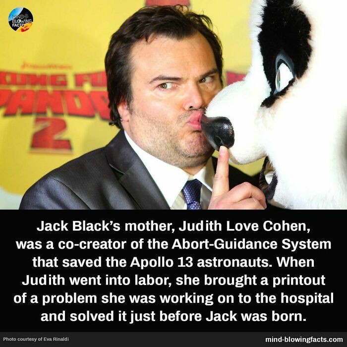 Man in suit making a funny face while a person in a panda costume touches his nose showing mind-blowing facts concept.