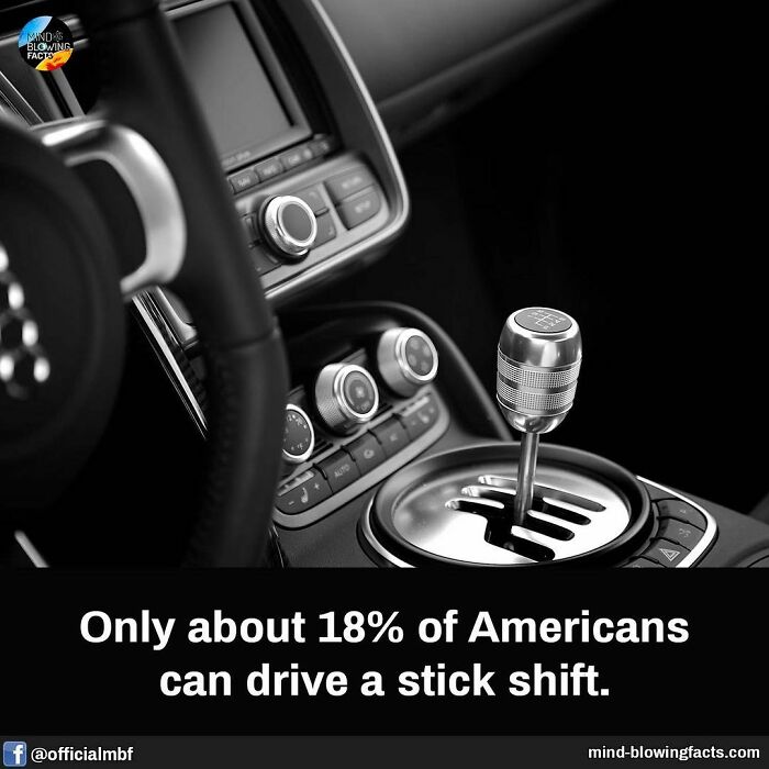 Close-up of a car stick shift gear selector highlighting a mind-blowing fact about driving skills.
