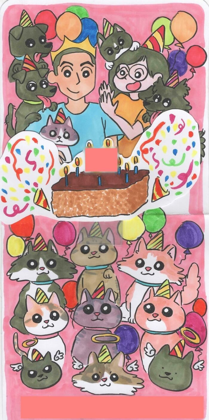 Birthday Card With All Our Pets My Wife Made For Me