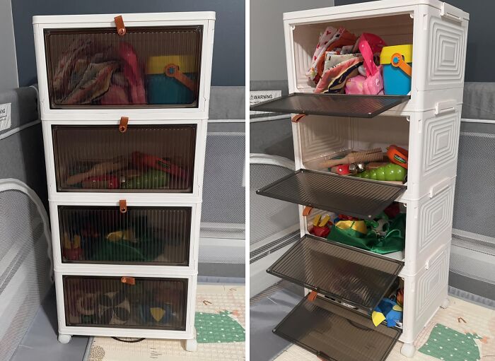 These Stackable Storage Bins Even Have Wheels To Easily Scoot It Over To The Mess