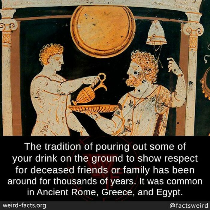 Ancient artwork depicting a man pouring a drink, illustrating weird facts about historical traditions.