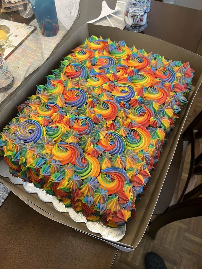 Rainbow Cake For My Friend's Daughter's 5th Birthday! Strawberry Cake Layers Filled With Strawberry Buttercream. This Cake Beat Me Within An Inch Of My Life But I'm Stoked About How It Turned Out! One Of The Commenters Told Me Y’all Would Enjoy This Cake!