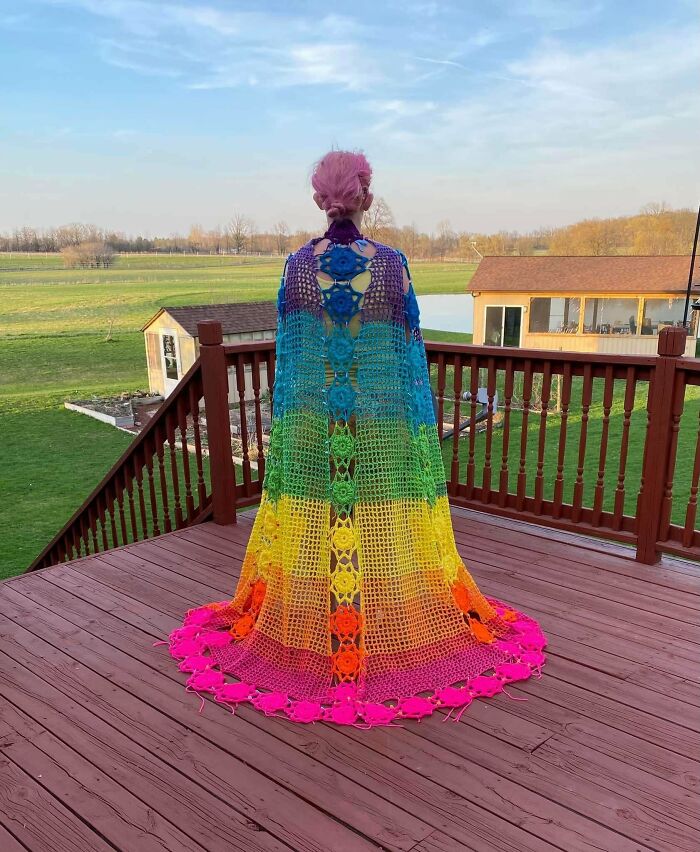 🌈🌈my Latest Creation🌈🌈 💗🧡💛💚💙💜a Crocheted Rainbow Cloak💜💙💚💛🧡💗