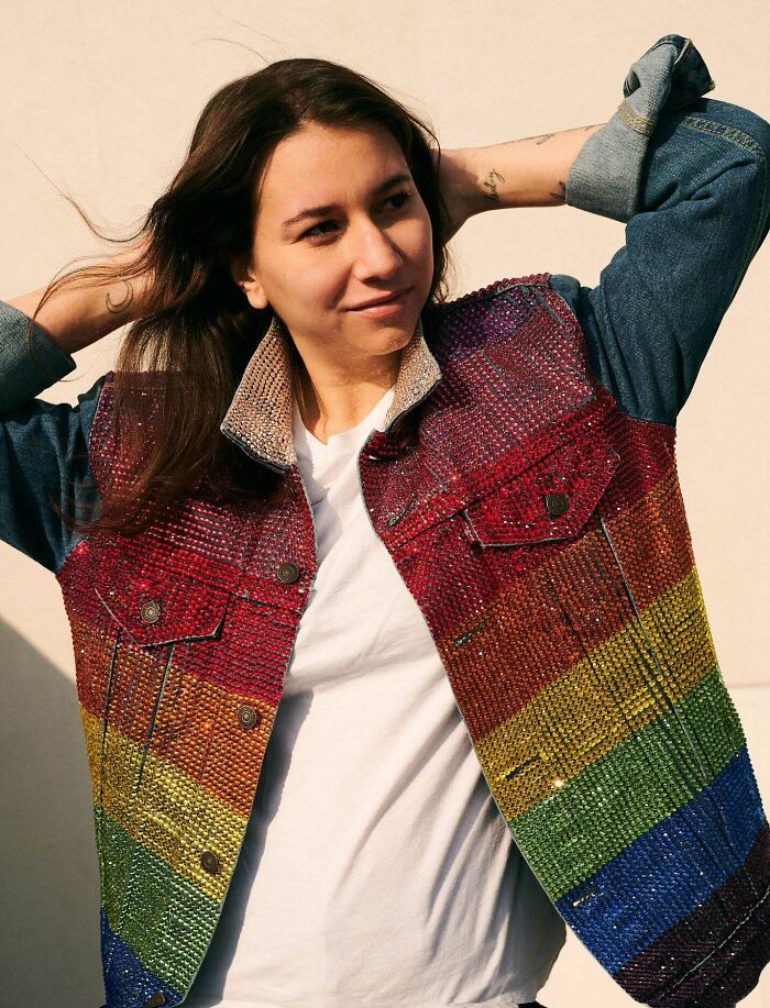 I Fell In Love With Kamala Harris’ Rainbow Bedazzled Jacket That She Wore In 2019 And Decided To Make My Own. 22 Weeks And Close To 35k Hand Placed Rhinestones Later, It’s Finally Done!