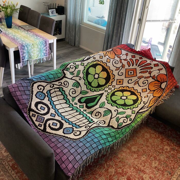Rainbow Sugar Skull Blanket I Crocheted