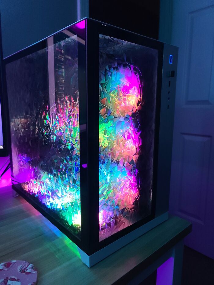I Have Seen A Lot Of Tiktoks Of People Putting This Rainbow Film On Their Windows, So I Had The Idea To Put It On My PC, And I'm In Love