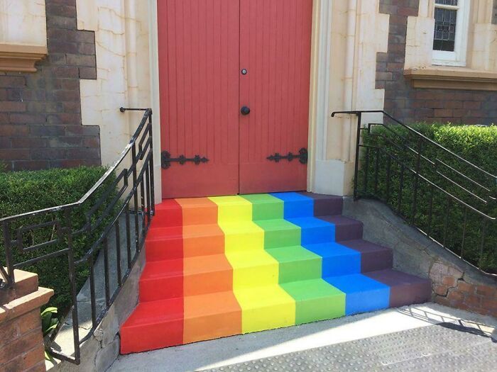 The Church That My Parents Were Married In, And I Was Christened In, Has Painted The Main Steps Rainbow! ❤️💛💚💙💜 Adamstown Uniting Church, Nsw Australia