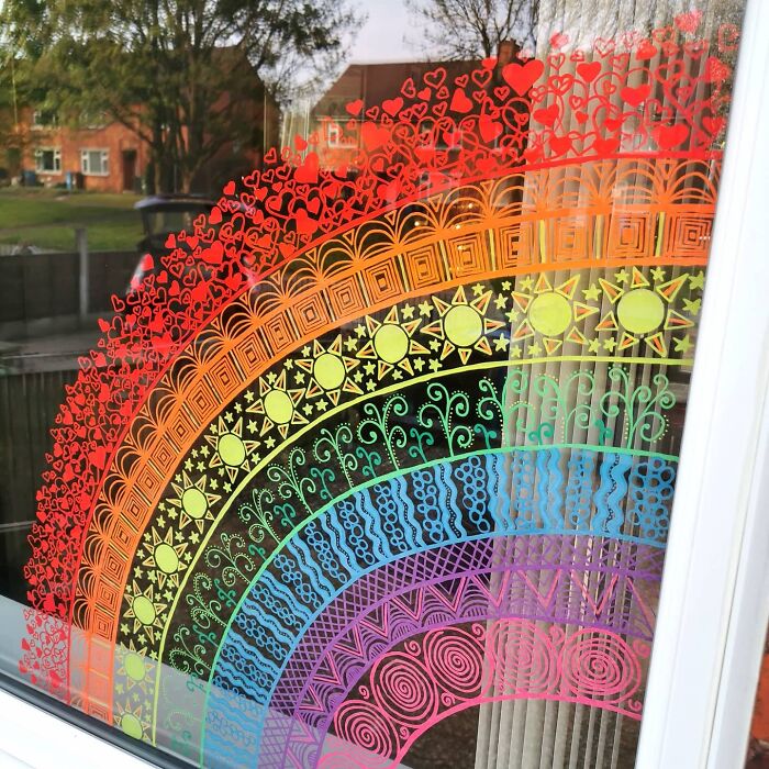 Freehand Patterned Rainbow I Drew On My Window This Weekend Using Chalk Marker Pens. Hopefully It'll Brighten Someone's Day