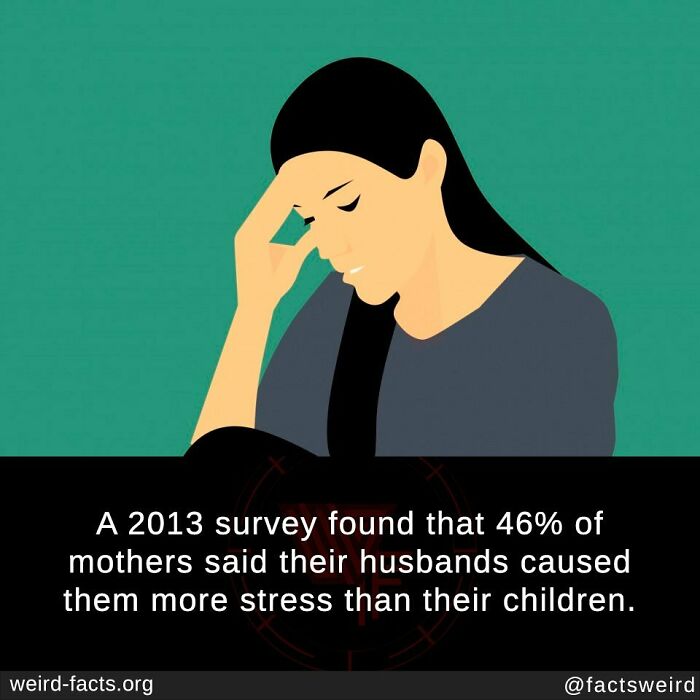 Illustration of a stressed woman with text about weird facts related to a 2013 survey on mothers' stress sources.