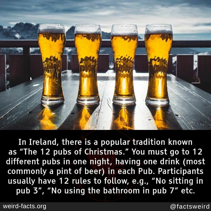 Four pints of beer on a table, reflecting the Irish tradition of the "12 Pubs of Christmas."