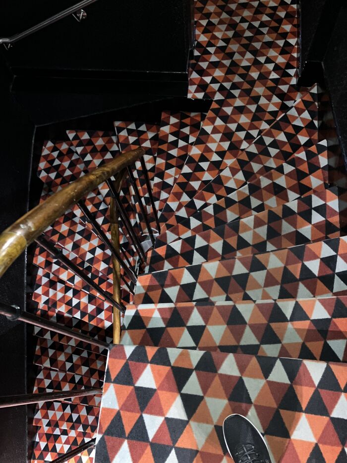 Stairs At My Hotel In Paris. It Was Even Worse In Person. The Camera Brightened It Up A Lot From The Actual Lighting.