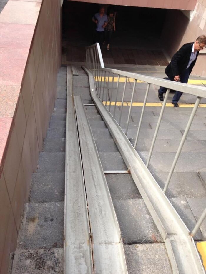 This Pic Was Taken On A Trip To Moscow In 2014. This Was The “Handicapped Accessible” Stairs To The Underground. The Picture Doesn’t Do Justice To How Steep It Was. I Stood There For Ten Minutes Just Marveling At It