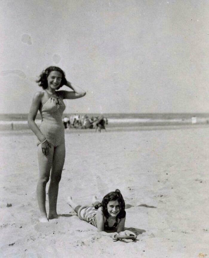 Anne Frank Photographed With Her Sister Margot On The Beach, Zandvoort, 1940