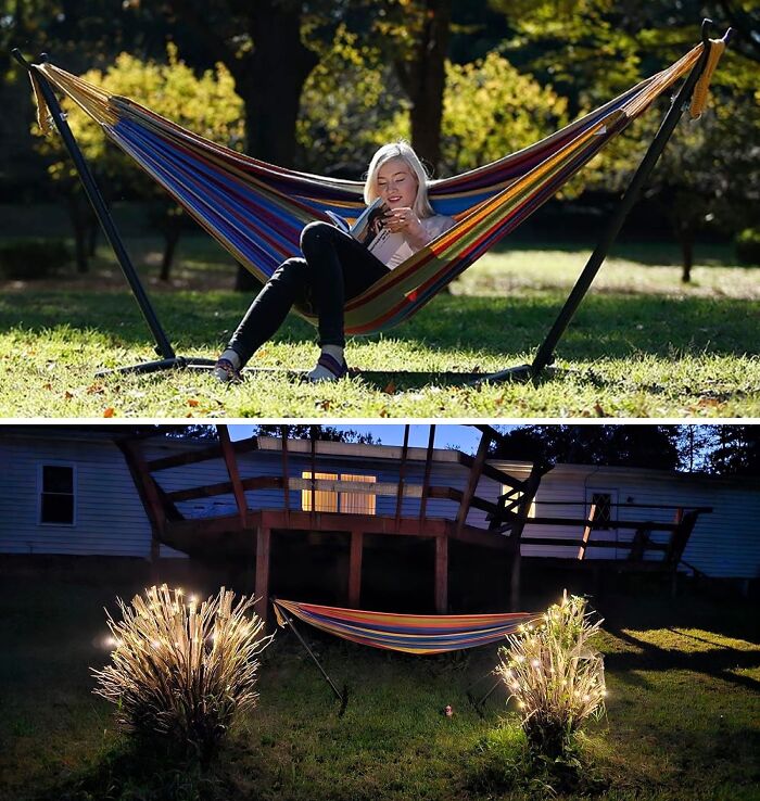 Transform Your Backyard Into A Relaxing Retreat With This Double Cotton Hammock With Space Saving Steel Stand