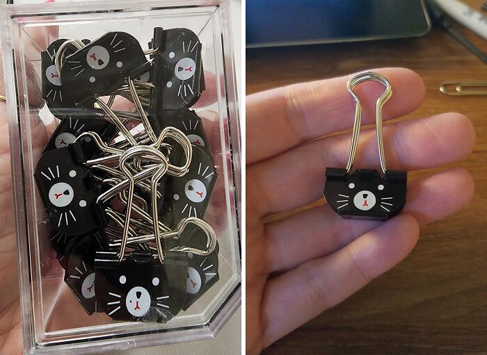 Cute cat-themed binder clips for work supplies, adding fun to your desk.